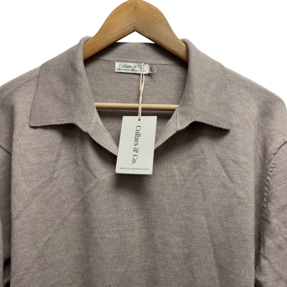 Collars & Co. NEW Men's Dize XL Taupe Australian Merino Wool Knit Polo Sweater